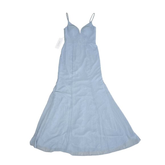 Azazie Ezra NWT size A4 Dusty Blue Dress With Lace Detail Elsa ball gown dress - Picture 15 of 15